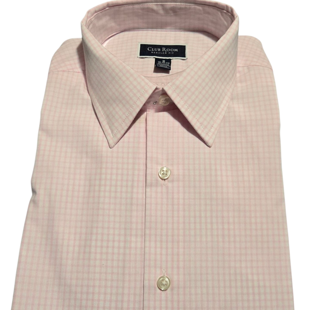 Club Room Men's Light Pink Gingham Dress Shirt